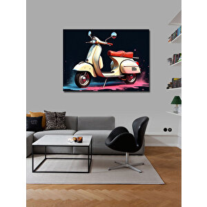 Kanvas Tablo Krem Rengi Vespa Motosiklet 70x100 cm