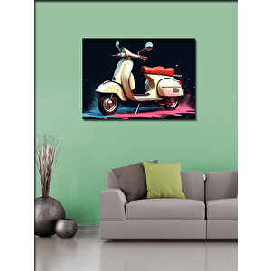 Kanvas Tablo Krem Rengi Vespa Motosiklet 70x100 cm