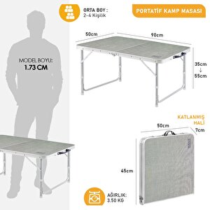Haegs Portatif Kamp Masası, 3 Yükseklik Ayarlı, Katlanır Piknik Masası, Kolay Taşınabilir Alüminyum Masa - 80x50 - Kumaş Desenli