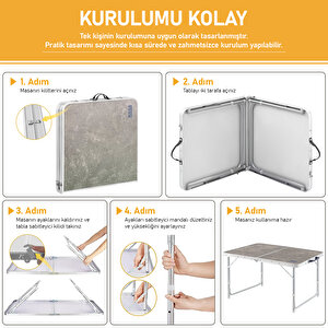 Haegs Portatif Kamp Masası, 3 Yükseklik Ayarlı, Katlanır Piknik Masası, Kolay Taşınabilir Alüminyum Masa - 80x50 - Kumaş Desenli
