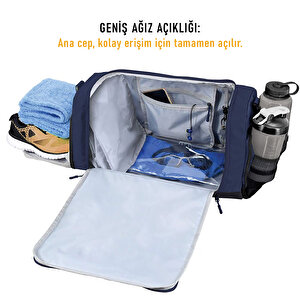 Haegs Spor Çantası, 10 Cepli, Ayakkabı Bölmeli, Su Geçirmez Islak Eşya Keseli, Organizer Tasarımlı Dayanıklı Bay Bayan Seyahat Çantası, Gym, Fitness Çantası, Medium - Lacivert