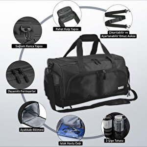 Haegs Spor Çantası, 10 Cepli, Ayakkabı Bölmeli, Su Geçirmez Islak Eşya Keseli, Organizer Tasarımlı Dayanıklı Bay Bayan Seyahat Çantası, Gym, Fitness Çantası, Medium - Lacivert