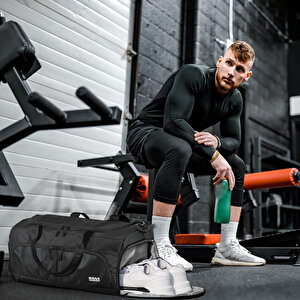 Haegs Spor Çantası, 10 Cepli, Ayakkabı Bölmeli, Su Geçirmez Islak Eşya Keseli, Organizer Tasarımlı Dayanıklı Bay Bayan Seyahat Çantası, Gym, Fitness Çantası, Medium - Lacivert