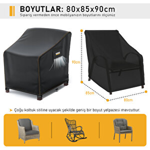Haegs Tek Kişilik Bahçe Koltuk Örtüsü, Koruma Kılıfı, Su Geçirmez Açık Hava Bahçe Mobilya Kılıfları, Dış Mekan Sandalye Kılıfı Örtü Branda, Ağır Hizmet Tipi, 80-85-90cm - Siyah