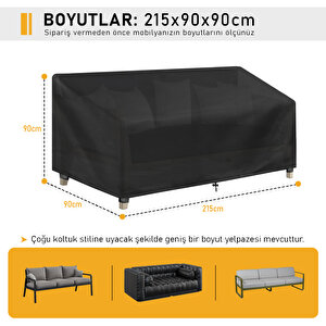 Haegs Çift Kişilik Bahçe Koltuk Örtüsü, Koruma Kılıfı, Su Geçirmez Açık Hava Bahçe Mobilya Kılıfları, Dış Mekan Sandalye Kılıfı Örtü Branda, Ağır Hizmet Tipi, 215-90-90cm - Siyah