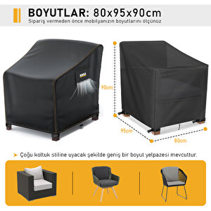 Haegs Tek Kişilik Bahçe Koltuk Örtüsü, Koruma Kılıfı, Su Geçirmez Açık Hava Bahçe Mobilya Kılıfları, Dış Mekan Sandalye Kılıfı Örtü Branda, Ağır Hizmet Tipi, 80-95-90cm - Siyah