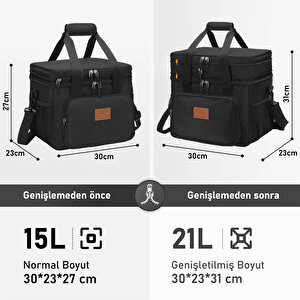Haegs Körüklü Termal Termos Çanta, Çift Bölmeli, Genişleyebilen Soğuk Sıcak Tutucu Yalıtımlı Beslenme Çantası, Soğutucu Buzluk Yemek Taşıma Çantası 21l - Siyah