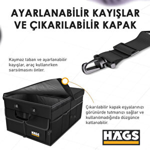 Haegs Araba Bagaj Çantası, Araç Içi Düzenleyici Organizer, Katlanabilir Oto Bagaj Düzenleyici, Oto Aksesuarları, Sağlam Araba Alet Eşya Düzenleyici - 50 Lt- Siyah