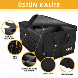 Haegs Araba Bagaj Çantası, Araç Içi Düzenleyici Organizer, Katlanabilir Oto Bagaj Düzenleyici, Oto Aksesuarları, Sağlam Araba Alet Eşya Düzenleyici - 50 Lt- Siyah