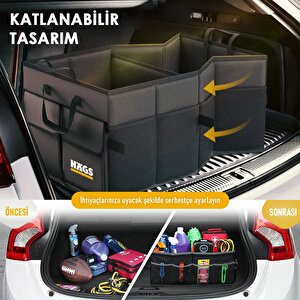 Haegs Araba Bagaj Çantası, Araç Içi Düzenleyici Organizer, Katlanabilir Oto Bagaj Düzenleyici, Oto Aksesuarları, Sağlam Araba Alet Eşya Düzenleyici - 65 Lt- Siyah