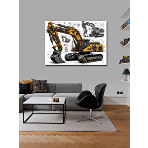 Kanvas Tablo Sarı Ekskavatör Teknik Çizimi 70x100 cm