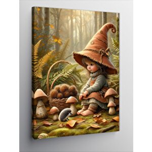 Kanvas Tablo Mantar Toplayan Çocuk 50x70 cm