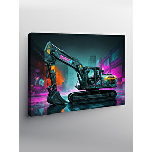 Kanvas Tablo Neon Işıklı Ekskavatör Tasarımı 50x70 cm