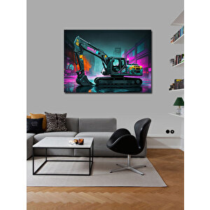 Kanvas Tablo Neon Işıklı Ekskavatör Tasarımı 50x70 cm