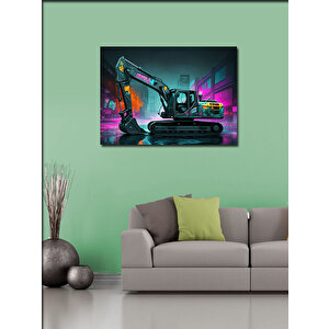Kanvas Tablo Neon Işıklı Ekskavatör Tasarımı 50x70 cm