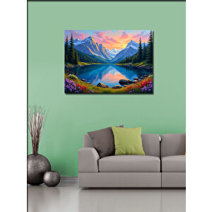Kanvas Tablo Renkli Dağ Gölü Manzarası 70x100 cm