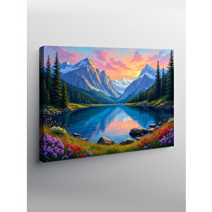 Kanvas Tablo Renkli Dağ Gölü Manzarası 100x140 cm