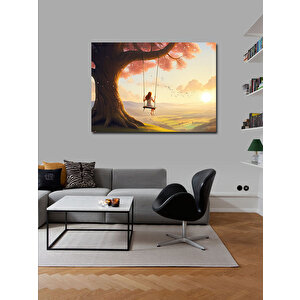 Kanvas Tablo Salıncaklı Kız Doğa Manzarası 70x100 cm