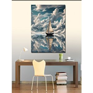 Kanvas Tablo Göldeki Yelkenli Tekne Ve Bulutlar 100x140 cm