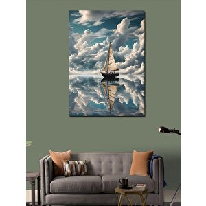 Kanvas Tablo Göldeki Yelkenli Tekne Ve Bulutlar 100x140 cm