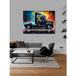 Kanvas Tablo Neon Işıklı Tır Tasarımı 100x140 cm
