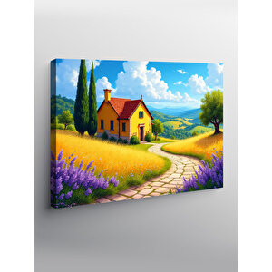 Kanvas Tablo Lavanta Tarlası Ve Ev Manzarası 70x100 cm