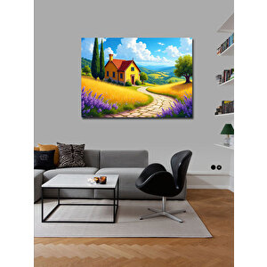 Kanvas Tablo Lavanta Tarlası Ve Ev Manzarası 70x100 cm
