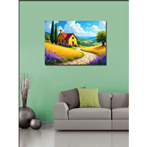 Kanvas Tablo Lavanta Tarlası Ve Ev Manzarası 70x100 cm