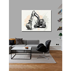 Kanvas Tablo Teknik Ekskavatör Çizimi 70x100 cm
