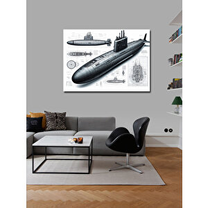 Kanvas Tablo Denizaltı Teknik Çizimi 100x140 cm