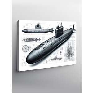 Kanvas Tablo Denizaltı Teknik Çizimi 50x70 cm