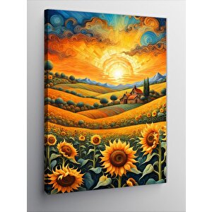 Kanvas Tablo Ayçiçek Tarlasında Gün Batımı 100x140 cm
