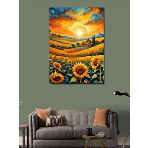 Kanvas Tablo Ayçiçek Tarlasında Gün Batımı 100x140 cm