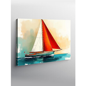 Kanvas Tablo Kırmızı Yelkenli Tekne 70x100 cm