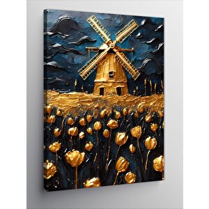 Kanvas Tablo Lale Tarlası Ve Yel Değirmeni 100x140 cm