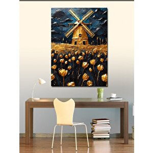 Kanvas Tablo Lale Tarlası Ve Yel Değirmeni 100x140 cm