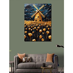 Kanvas Tablo Lale Tarlası Ve Yel Değirmeni 100x140 cm
