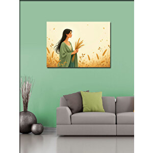 Kanvas Tablo Tarlada Kadın Figürü 50x70 cm