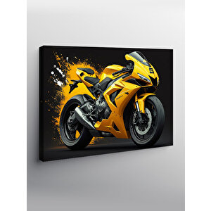 Kanvas Tablo Sarı Yarış Motoru 50x70 cm