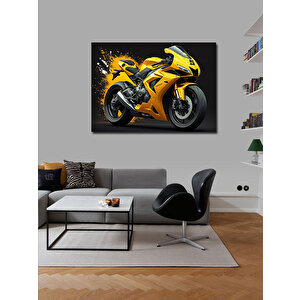 Kanvas Tablo Sarı Yarış Motoru 50x70 cm
