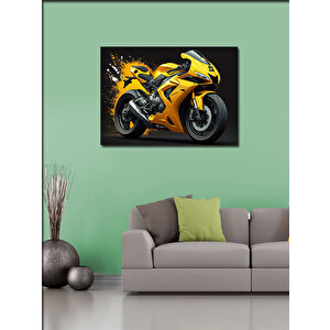 Kanvas Tablo Sarı Yarış Motoru 50x70 cm