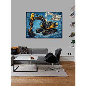 Kanvas Tablo Sarı Ekskavatör Tasarımı 70x100 cm