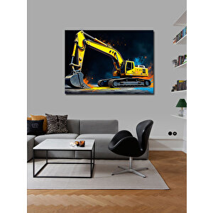 Kanvas Tablo Sarı Ekskavatör Tasarımı 70x100 cm