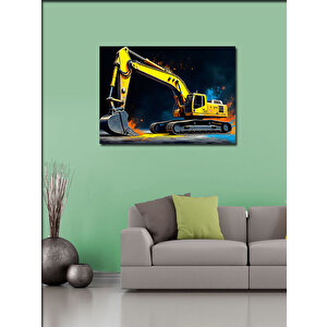 Kanvas Tablo Sarı Ekskavatör Tasarımı 100x140 cm