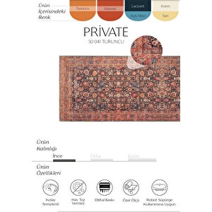 Private Turuncu Yolluk Koridor Halısı Çiçekli Şönil Halı Yıkanabilir Eskitme Vintage Halı 75x150 cm