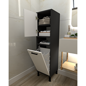 Linda Çamaşır Kirli Sepetli Çok Amaçlı Banyo Dolabı Antrasit-Beyaz