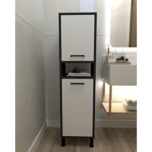 Linda Çamaşır Kirli Sepetli Çok Amaçlı Banyo Dolabı Antrasit-Beyaz