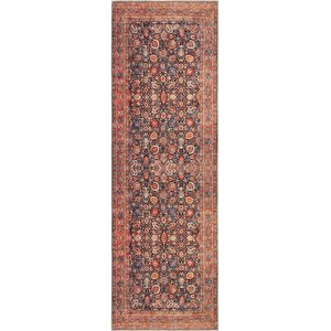 Private Turuncu Yolluk Koridor Halısı Çiçekli Şönil Halı Yıkanabilir Eskitme Vintage Halı 75x230 cm