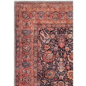 Private Turuncu Yolluk Koridor Halısı Çiçekli Şönil Halı Yıkanabilir Eskitme Vintage Halı 75x230 cm