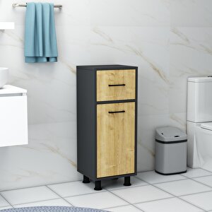 Sorty Çamaşır Kirli Sepetli Çok Amaçlı Banyo Dolabı Antrasit-safirmeşe